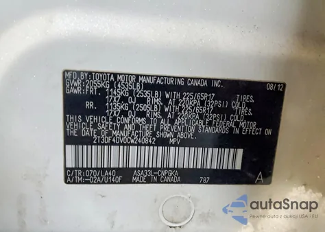 2012 Toyota Rav4 Limited from USA, damaged, VIN 2T3DF4DV0CW240842